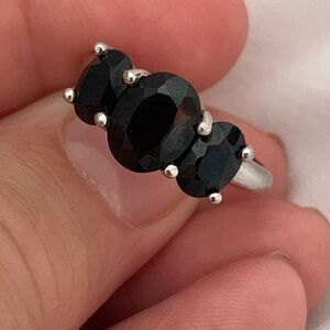 JTV Elegant Black Spinel  Stone Sterling Silver Ring Sz 7